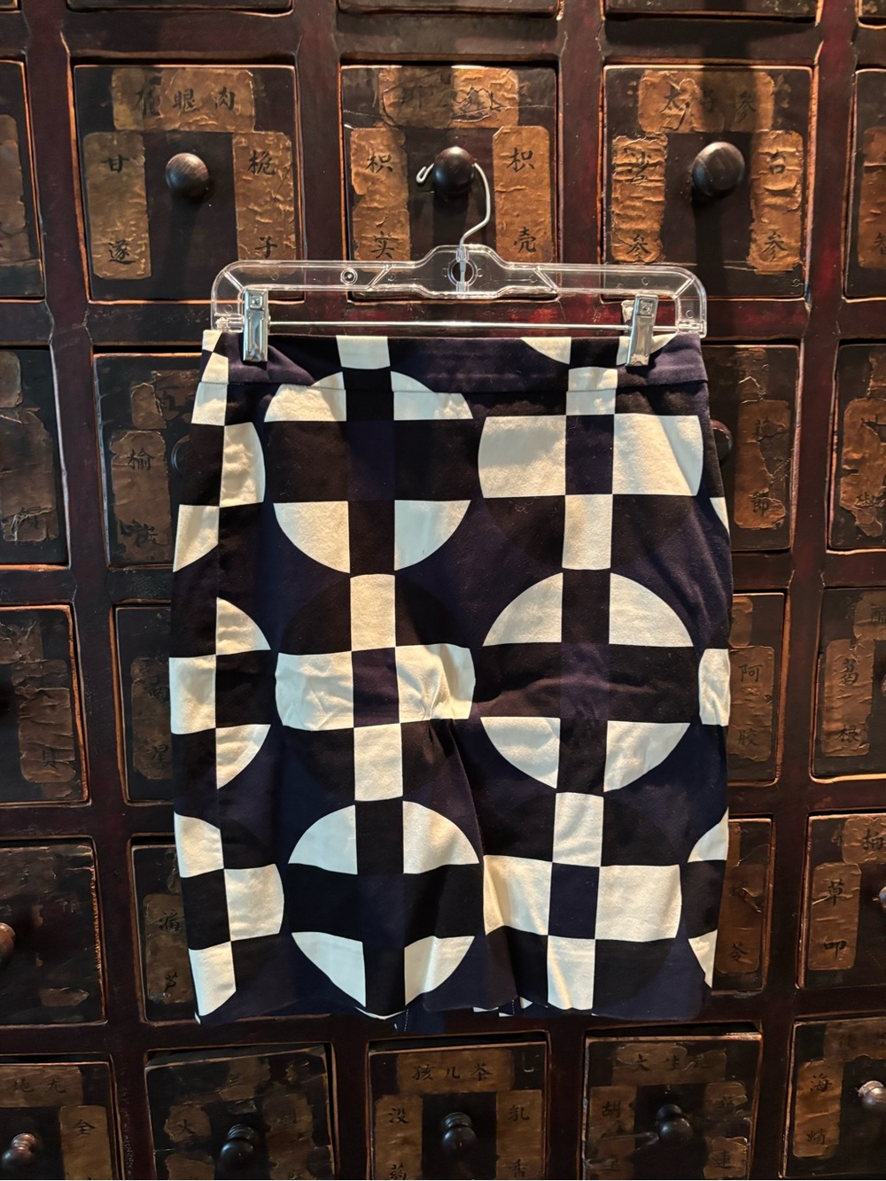 J. Crew Black and Cream/White Geometric Pencil Skirt